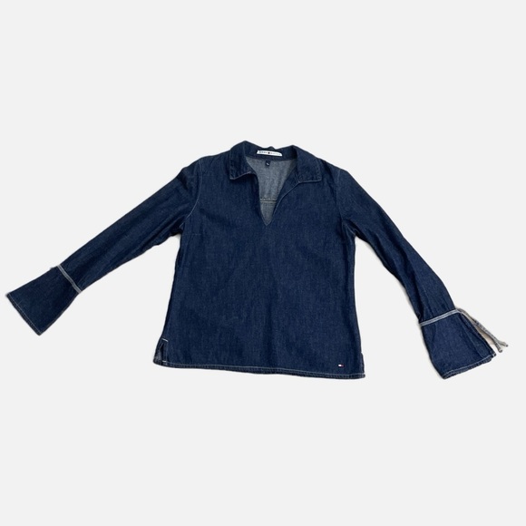 Vintage Tommy Hilfiger Denim Tunic Top Y2K Blue Bell Sleeves Size Medium Rare - Picture 10 of 10